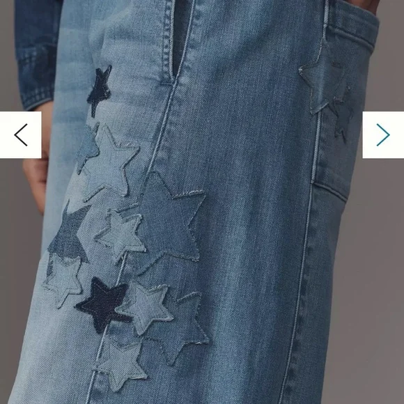 Anthropologie IZZIE relaxed pull on barrel
star appliqué jeans by Pilcro - Picture 3 of 6